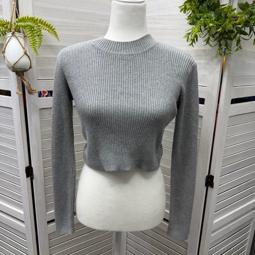 brandy Melville Gray ribbed knit long sleeve top